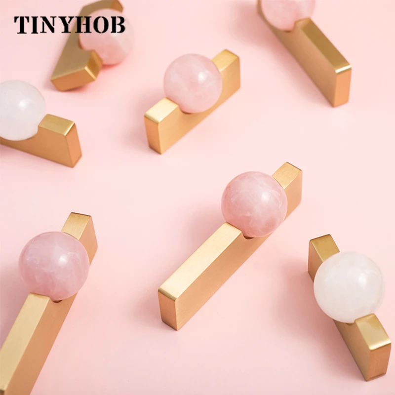 Furniture Hardware Drop Pulls - Biała kryształowa kula + mosiężne uchwyty